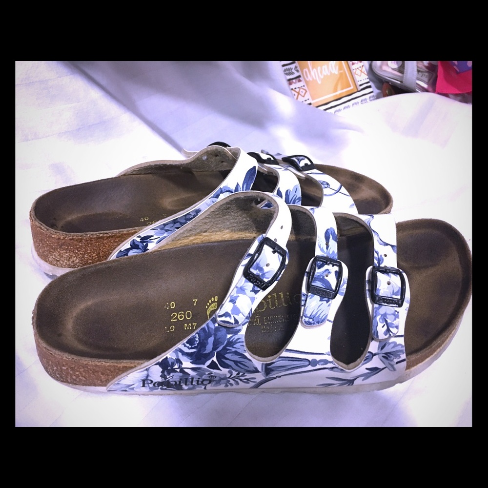Birkenstock’s Papillio blue/white floral